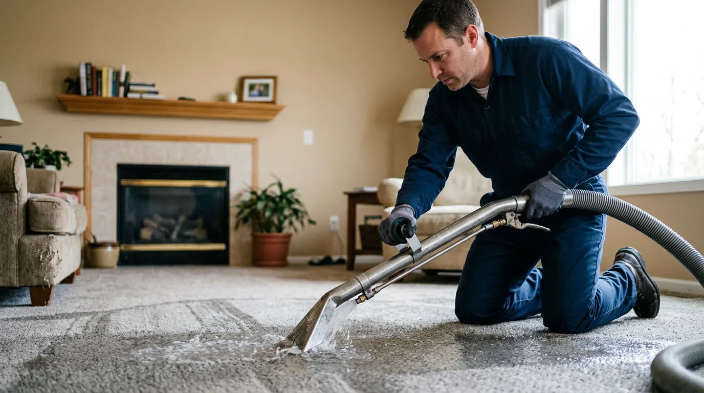 Water damage restoration technician working near Alpha, IL